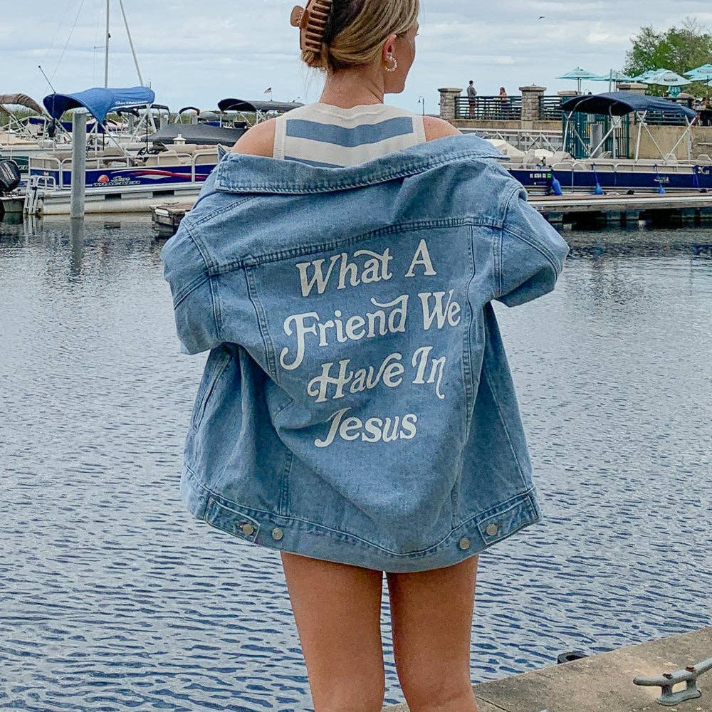 
                  
                    What a Friend In Jesus Denim Jacket - Grace + Diane
                  
                