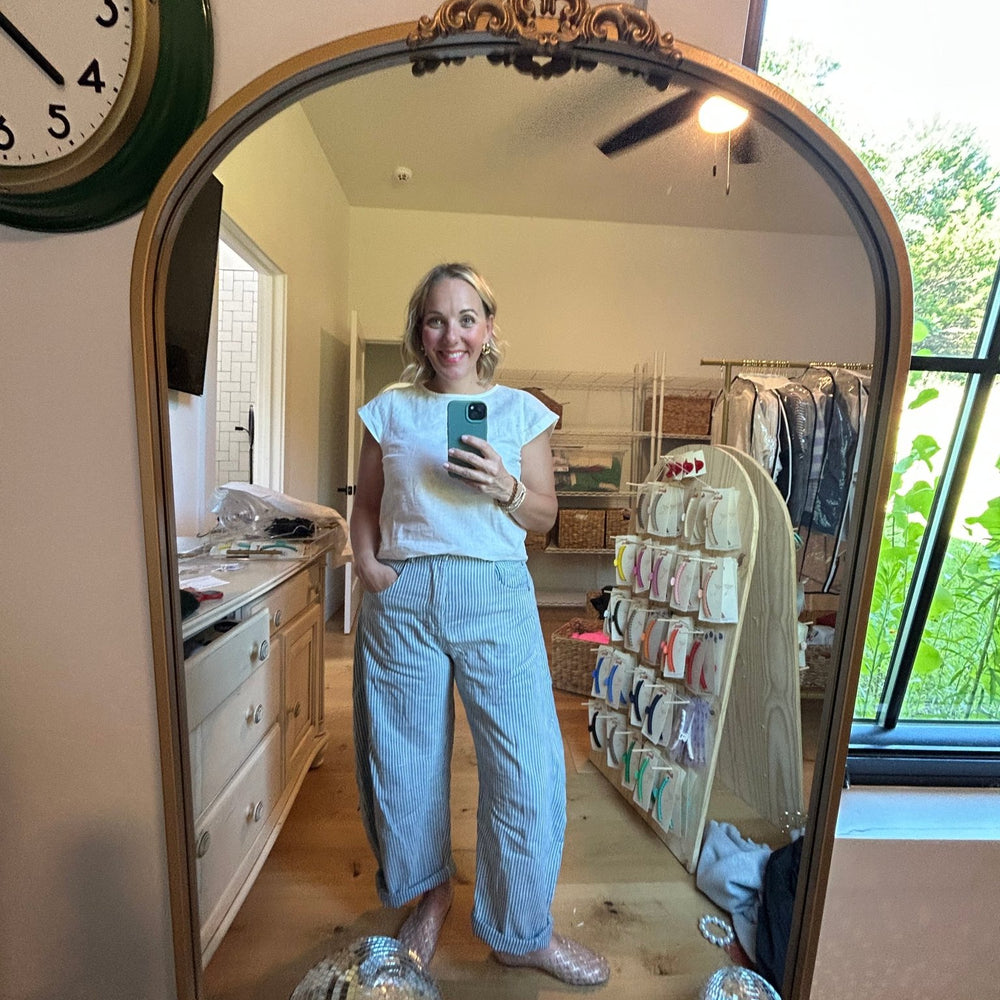 Pinstripe Barrel Jeans - Grace + Diane
