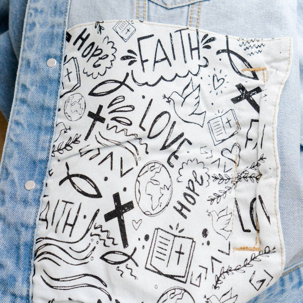 
                  
                    What a Friend In Jesus Denim Jacket - Grace + Diane
                  
                